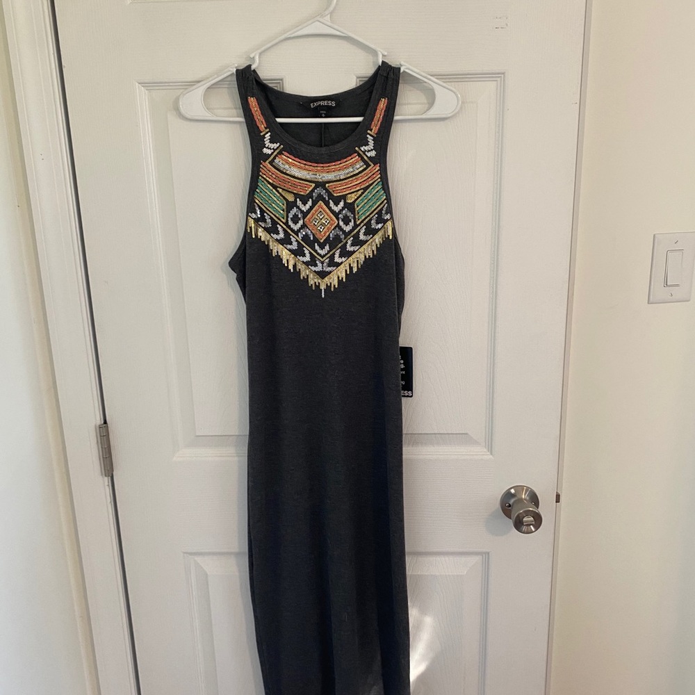 Express Midi Grey Embelished Bodycon Jersey Dress